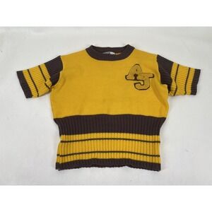 Cheerleading Sweater VTG Dehen Acrylic Knit Womens Size L Yellow Brown Stripe AJ